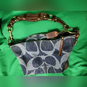 Coach, Blue Denim Canvas, Shoulder Purse Signature